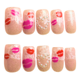 Set of decorative nails with lip designs on a white background